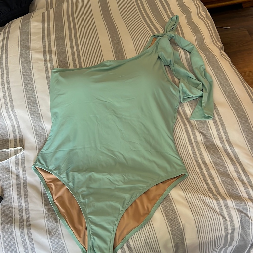 J.Crew Aqua Swimsuit, Sz 16. Off-the-shoulder